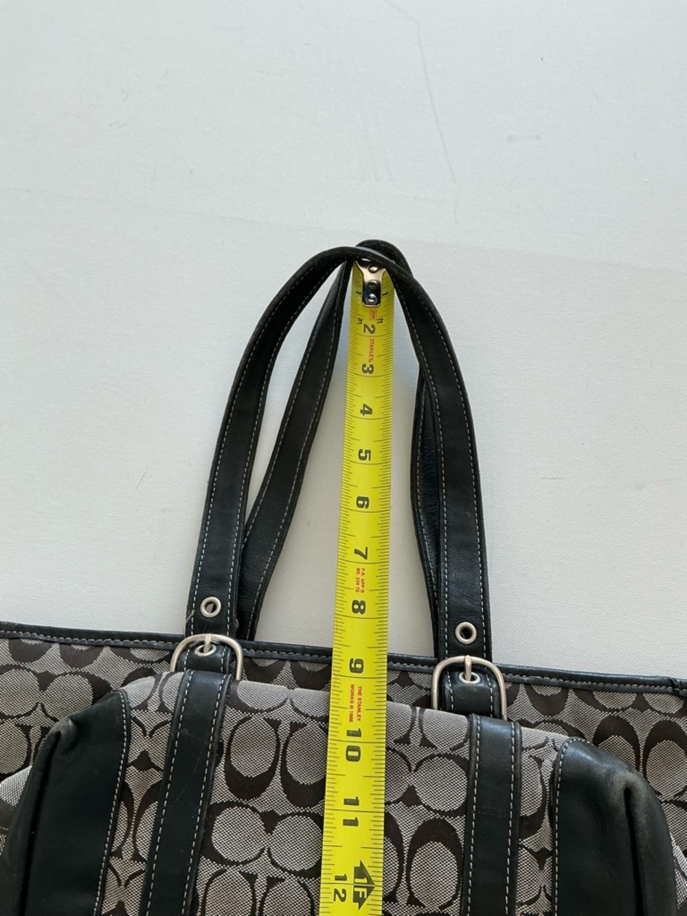 Coach Signature Canvas Tote Bag Brown Black Leather Trim Style 6042 - Picture 11 of 15
